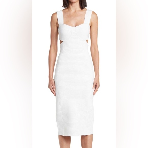 NWT Herve Leger Ottomon Bustier Alabaster Rib Knit Cutout Dress - Picture 1 of 15